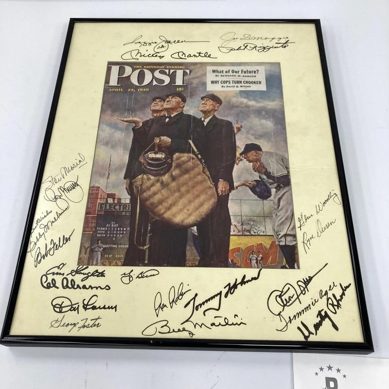 Mickey Mantle Joe Dimaggio HOF Multi Signed Norman Rockwell Photo Beckett COA - 12
