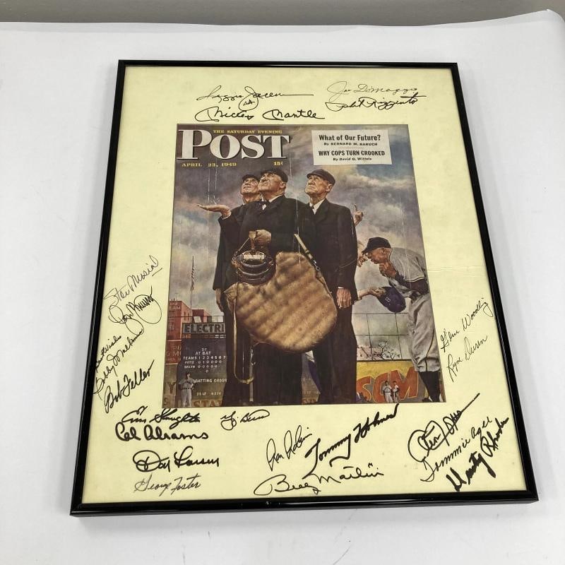 Mickey Mantle Joe Dimaggio HOF Multi Signed Norman Rockwell Photo Beckett COA - 3