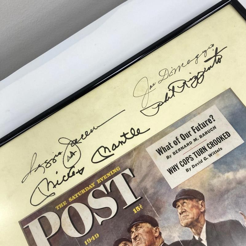 Mickey Mantle Joe Dimaggio HOF Multi Signed Norman Rockwell Photo Beckett COA - 5