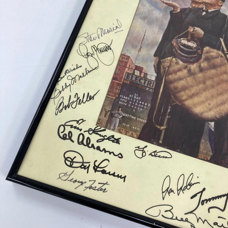 Mickey Mantle Joe Dimaggio HOF Multi Signed Norman Rockwell Photo Beckett COA - 8
