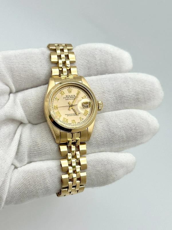 Rolex Ladies Datejust 6916 26mm Champagne Roman Dial 18K Yellow Gold Box Paper - 7