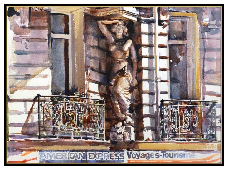 Shirl Goedike Large Original Watercolor Painting Architectural Framed Artwork - 2