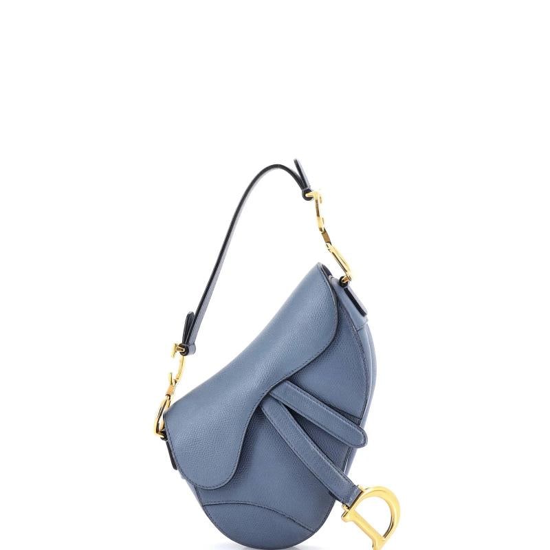 Christian Dior Saddle Handbag Leather Mini: Condition: Pre-owned - Good,Brand: Christian Dior,Exterior Material: Leather,Style: Shoulder Bags,Exterior Color: Blue,Department: Women,Size: Mini,Accessories: Dust Bag
