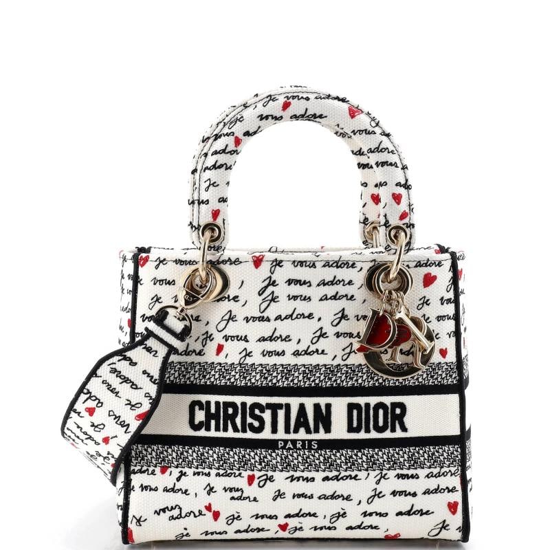 Christian Dior Lady D-Lite Bag Embroidered Canvas Medium: Condition: Pre-owned - Good,Brand: Christian Dior,Exterior Material: Canvas Plain,Style: Top Handle,Exterior Color: White,Department: Women,Size: Medium,Accessories: With Strap