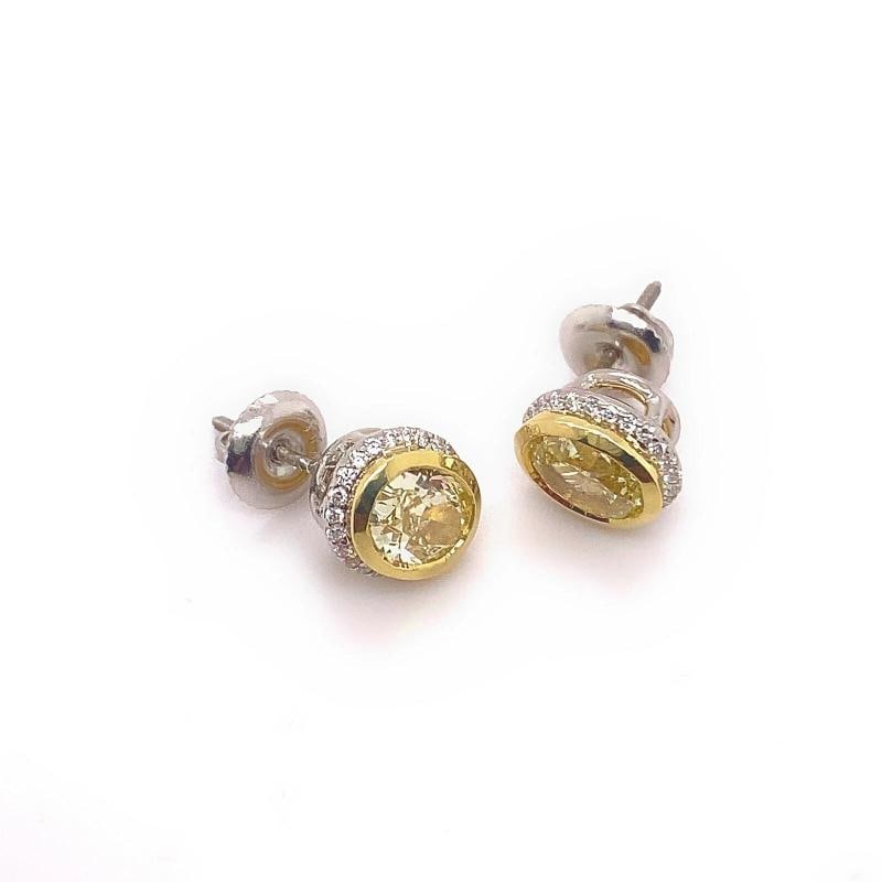 Yellow Oval Diamond Earrings Bezel Set in 18kt Yellow Gold Plat - 10
