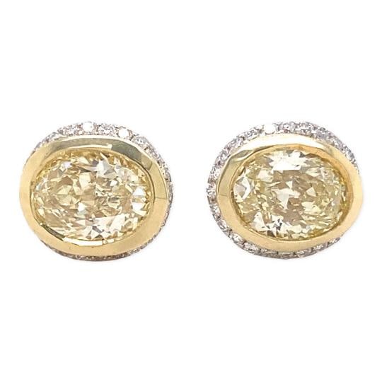 Yellow Oval Diamond Earrings Bezel Set in 18kt Yellow Gold Plat - 11