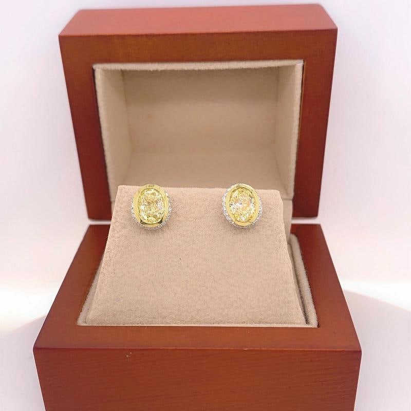 Yellow Oval Diamond Earrings Bezel Set in 18kt Yellow Gold Plat - 2