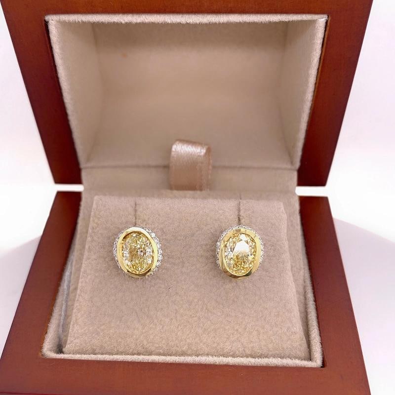 Yellow Oval Diamond Earrings Bezel Set in 18kt Yellow Gold Plat - 3