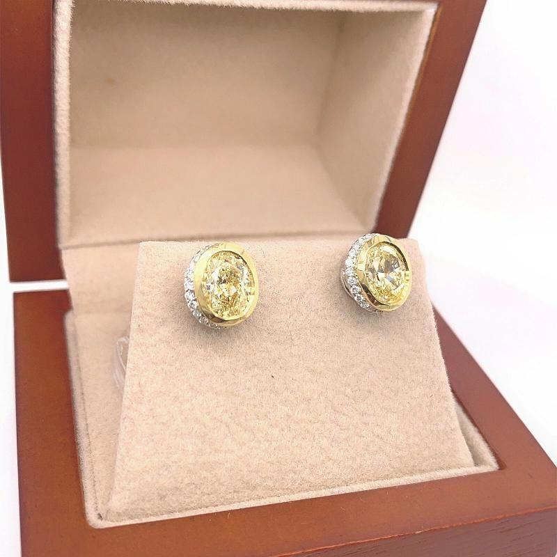 Yellow Oval Diamond Earrings Bezel Set in 18kt Yellow Gold Plat - 4