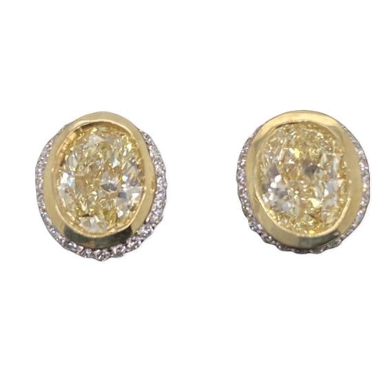 Yellow Oval Diamond Earrings Bezel Set in 18kt Yellow Gold Plat - 6