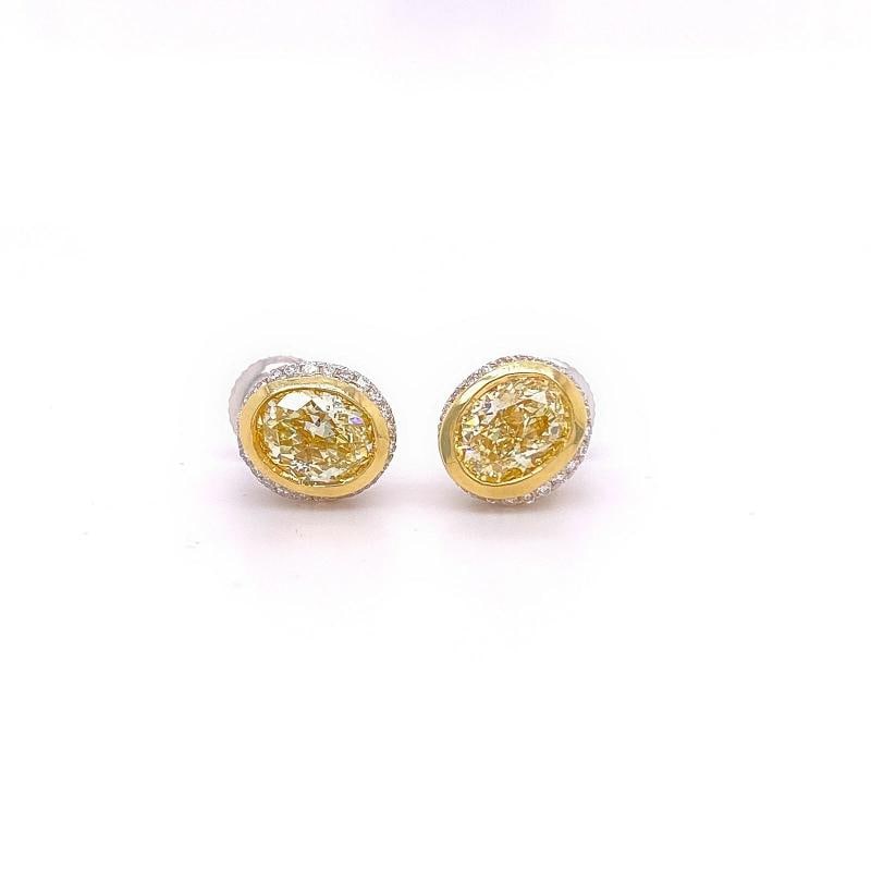 Yellow Oval Diamond Earrings Bezel Set in 18kt Yellow Gold Plat - 7