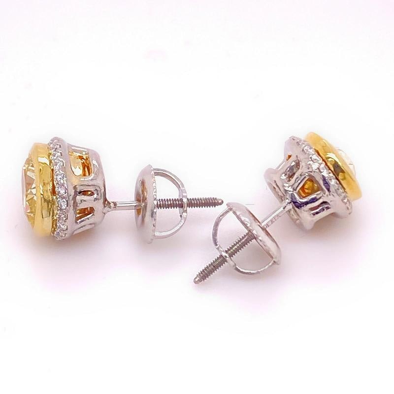 Yellow Oval Diamond Earrings Bezel Set in 18kt Yellow Gold Plat - 8