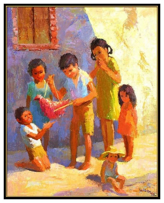 Betty Warren Original Painting Oil On Canvas Signed Children Portrait Framed Art - 2