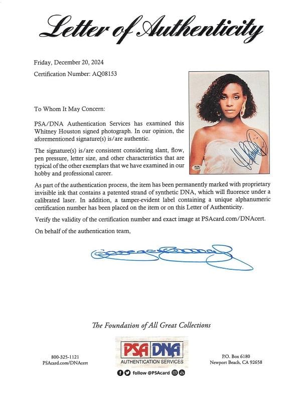 Whitney Houston The Bodyguard Authentic Signed 8x10 Framed Photo PSA #AQ08153 - 3