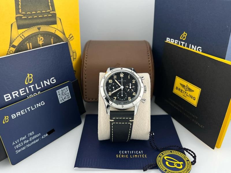 Breitling Aviator 8 AVI Ref 765 1953 Re-Edition AB0920 Steel Box Papers: Condition: Pre-owned - Excellent,Bezel Color: Silver,Indices: Arabic Numerals,Year Manufactured: 2020-Now,Band/Strap: Two-Piece Strap,Case Color: Silver,Department: Men,Watch Shape: Round,Style: