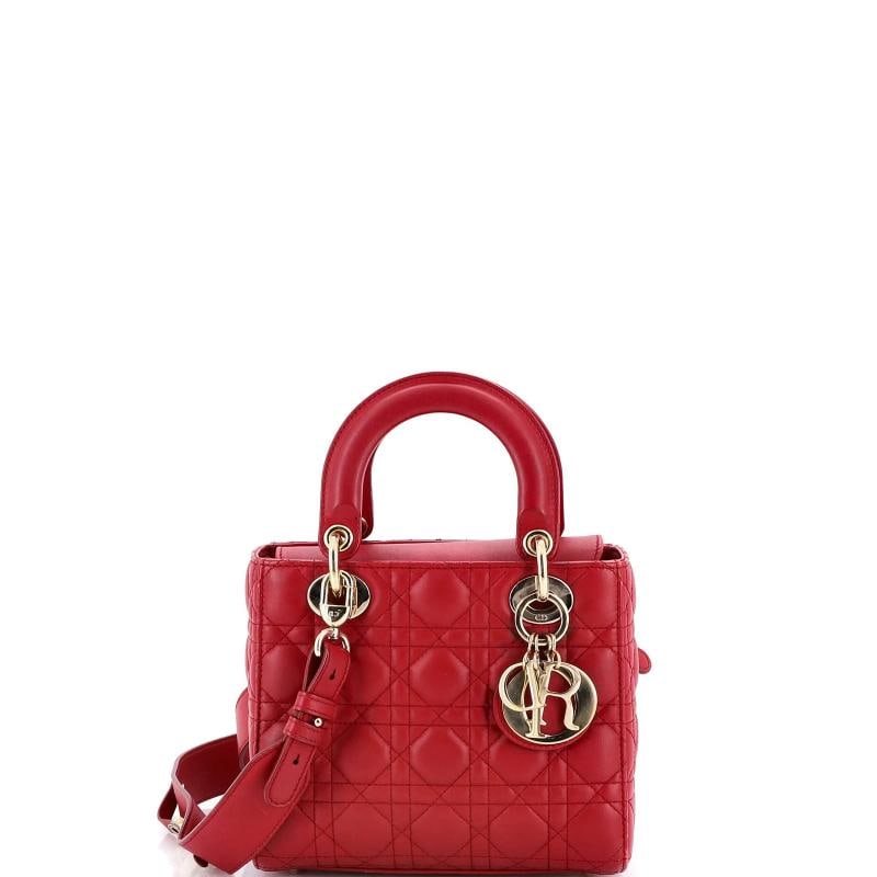 Christian Dior My ABCDior Lady Dior Bag Cannage Quilt Lambskin: Condition: Pre-owned - Good,Brand: Christian Dior,Exterior Material: Leather,Style: Cross Body Bags,Exterior Color: Red,Department: Women,Size: Unknown,Accessories: Dust Bag, Pins, With Strap
