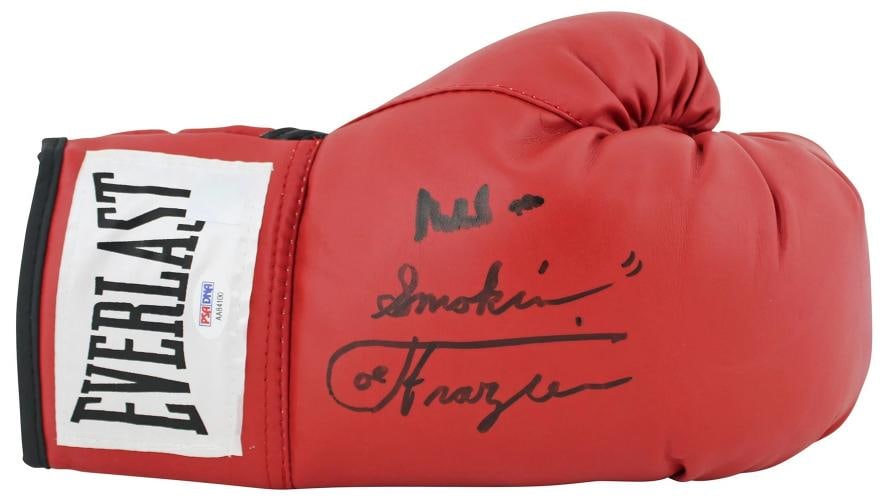 Muhammad Ali & Joe Frazier Signed Red Everlast Boxing Glove PSA/DNA #AA84100: Player: Muhammad Ali & Joe Frazier,Sport: Boxing,Product: Glove,Original/Reprint: Original,Autograph Authentication: PSA,PRODUCT_COA: PSA,PRODUCT_SIGNED_BY_NAME: Muhammad Ali & Joe Frazier,Country of 