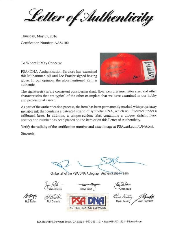 Muhammad Ali & Joe Frazier Signed Red Everlast Boxing Glove PSA/DNA #AA84100 - 5