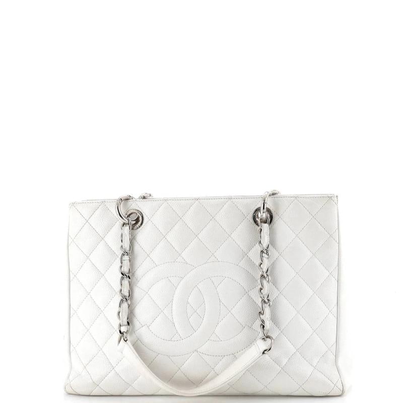 Chanel Grand Shopping Tote Quilted Caviar: Condition: Pre-owned - Fair,Brand: Chanel,Exterior Material: Leather,Style: Totes,Exterior Color: White,Department: Women,Size: Unknown Condition: Fair. Exterior: discoloration, scuffs, edge wear, min