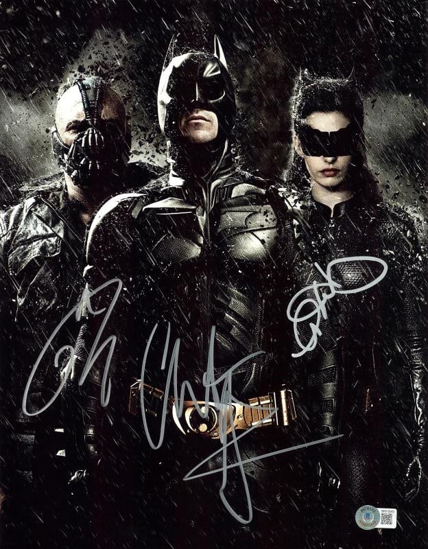 Christian Bale Anne Hathawy Tom Hardy Signed Autograph Batman 11X14 Photo BAS (1 of 1)