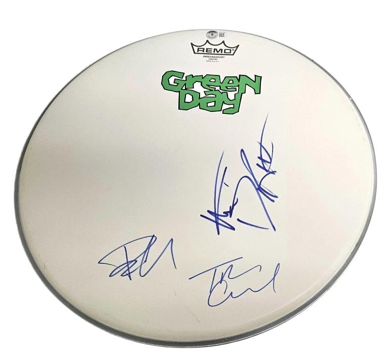 Green Day Signed Autograph Drumhead Beckett BAS COA Billie Joe Tre Mike: Industry: Music,Signed: Yes,Autograph Authentication: Beckett,Object Type: Drumhead,Original/Reproduction: Original,Country of Origin: United States