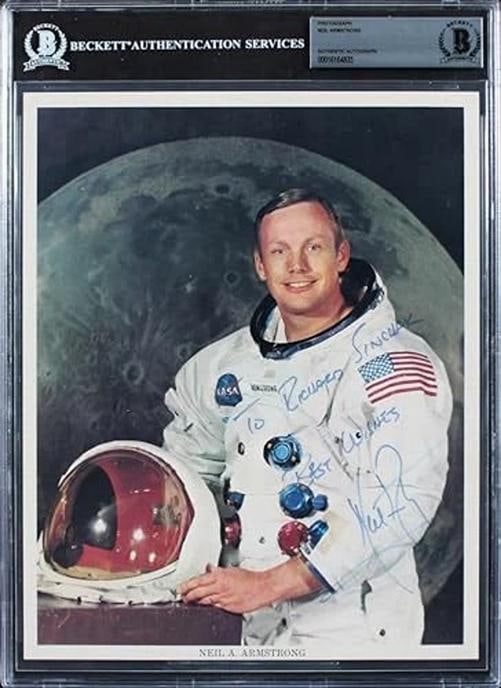 Neil Armstrong Apollo 11 "Best Wishes" Signed 8x10 NASA Photo BAS Slabbed - 3