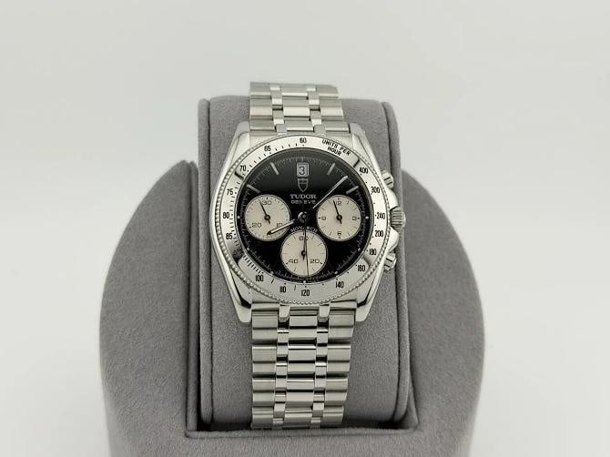 Tudor Monarch 15900 36mm Reverse Panda Black White Dial Chronograph Steel: Condition: Pre-owned - Excellent,Bezel Color: Silver,Movement: Quartz,Seller Warranty: Yes,Reference Number: 15900,Band/Strap: Bracelet,Brand: TUDOR,Case Color: Silver,Department: Men,Type: