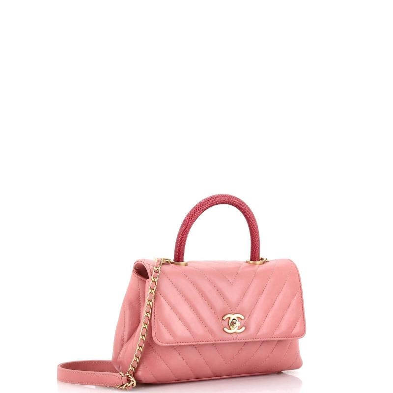 Chanel Coco Top Handle Bag Chevron Calfskin with Lizard Mini - 2