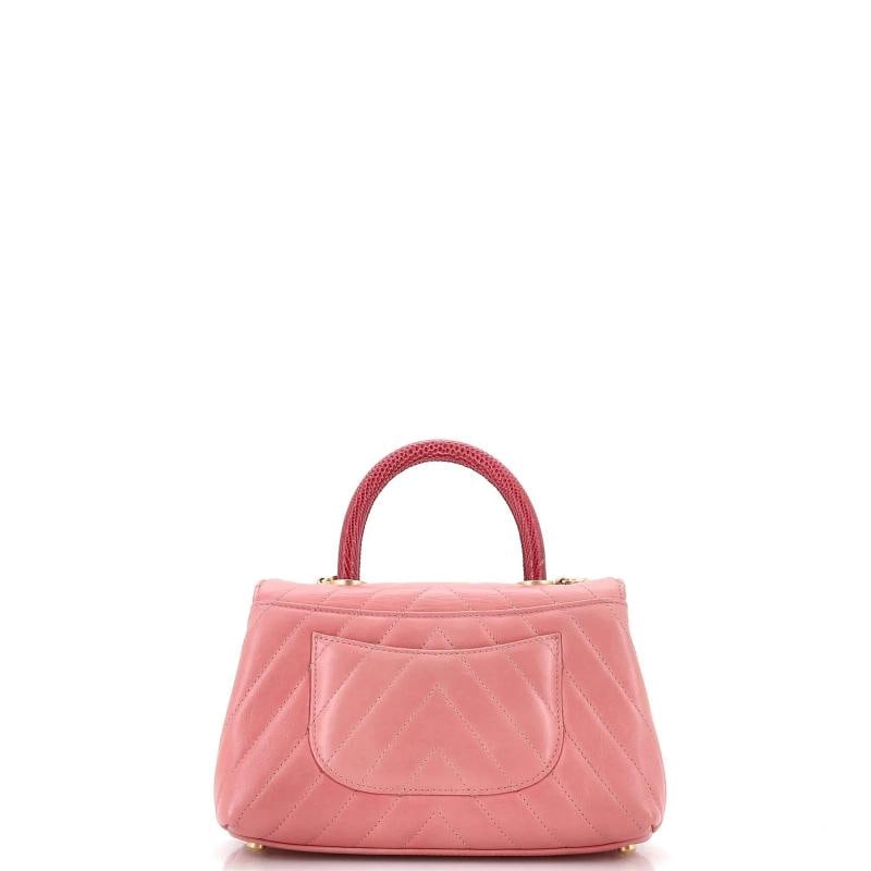 Chanel Coco Top Handle Bag Chevron Calfskin with Lizard Mini - 3
