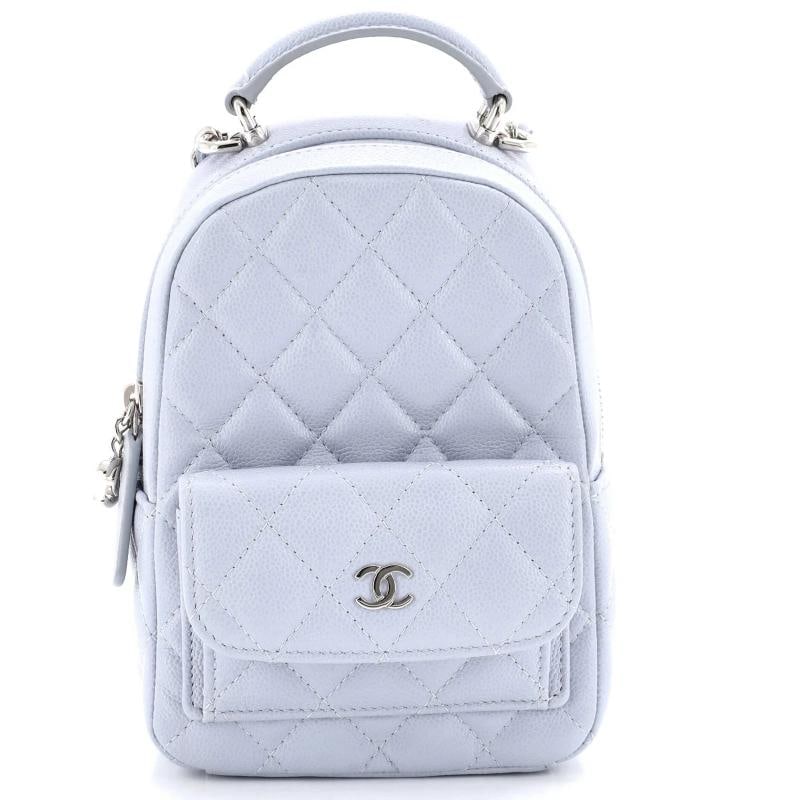 Chanel Classic CC Chain Pocket Backpack Quilted Caviar Mini: Accessories: Dust Bag Measurements: Height 7.5", Width 5", Depth 2.5". Condition: Pre-owned - Excellent,Brand: Chanel,Exterior Material: Leather,Style: Backpacks,Exterior Color: Blue,Department: