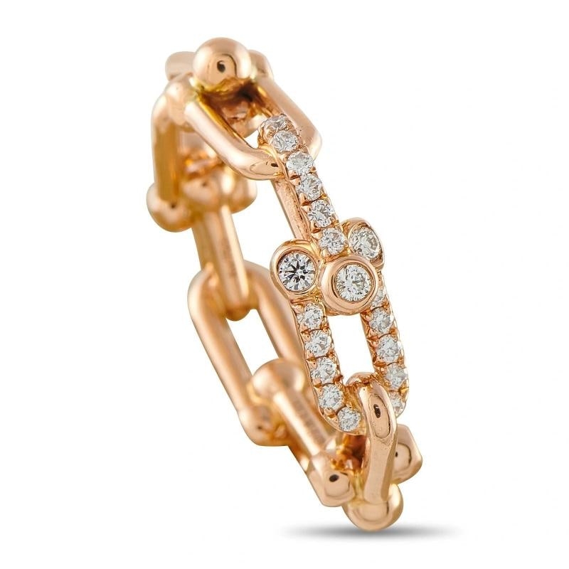 Tiffany & Co. HardWear 18K Rose Gold 0.26ct Diamond Ring: measures 5mm wide, features a 5mm top height, and weighs 10.0 grams.. Condition: Pre-owned - Good: This item has been gently used but is in good condition. It might have a few signs of wear, like