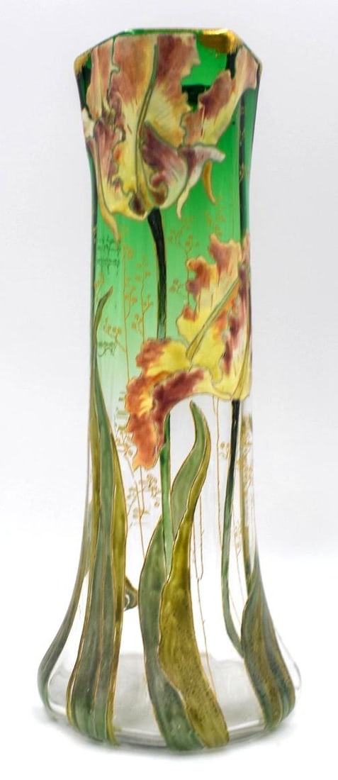 Mont Joye French Art Glass Vase with Enameled Flowers, Circa 1920 (1 of 8)
