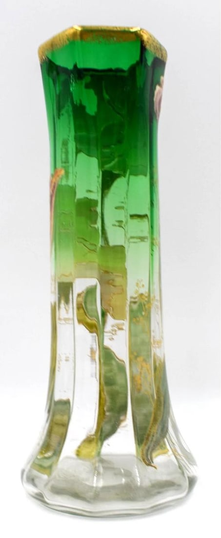 Mont Joye French Art Glass Vase with Enameled Flowers, Circa 1920 - 3