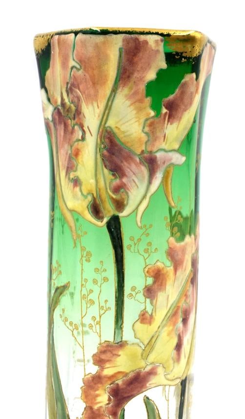 Mont Joye French Art Glass Vase with Enameled Flowers, Circa 1920 - 4