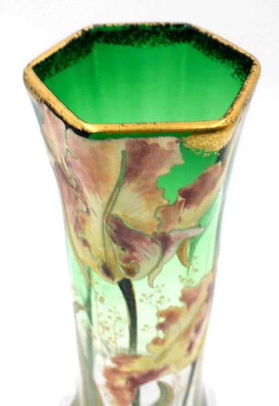 Mont Joye French Art Glass Vase with Enameled Flowers, Circa 1920 - 5