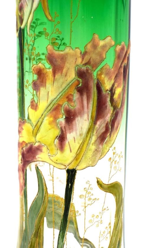 Mont Joye French Art Glass Vase with Enameled Flowers, Circa 1920 - 6
