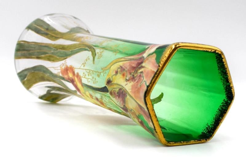 Mont Joye French Art Glass Vase with Enameled Flowers, Circa 1920 - 7