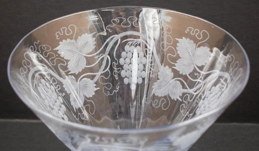 Steuben Moonlight Engraved Vase w/Grapes & Vines Shape #6419, Signed - 10