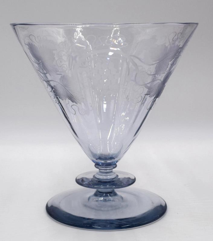 Steuben Moonlight Engraved Vase w/Grapes & Vines Shape #6419, Signed (1 of 13)