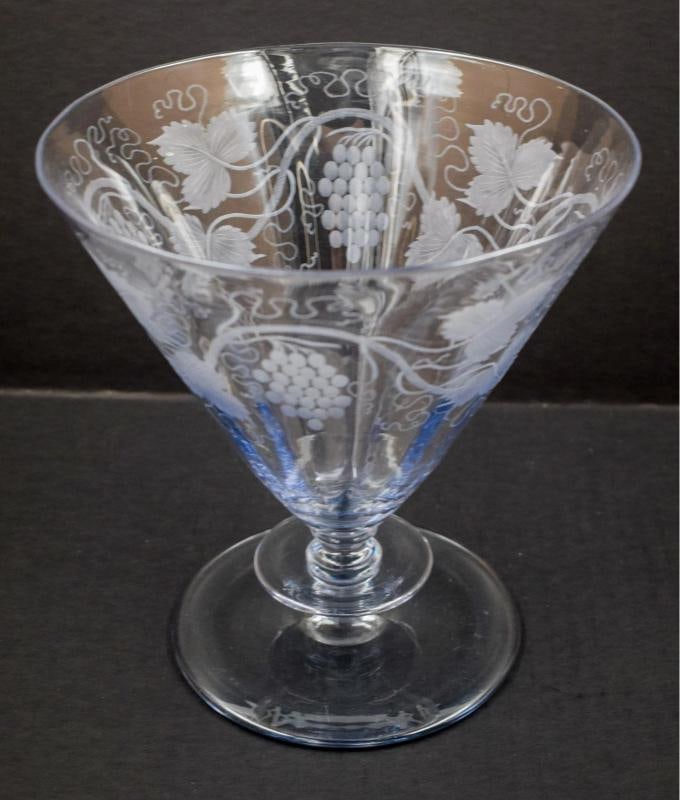 Steuben Moonlight Engraved Vase w/Grapes & Vines Shape #6419, Signed - 9