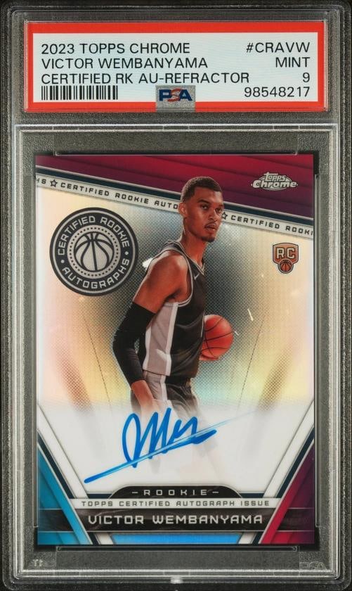 2023 Topps Chrome Certified Rookie Auto #CRAVW Victor Wembanyama Refractor PSA 9: Condition: Graded - PSA 9: Professionally graded ,Graded: Yes,Sport: Basketball,Player/Athlete: Victor Wembanyama,Parallel/Variety: Certified Rk Au-Refractor,Manufacturer: Topps,Season: 2023,Set: