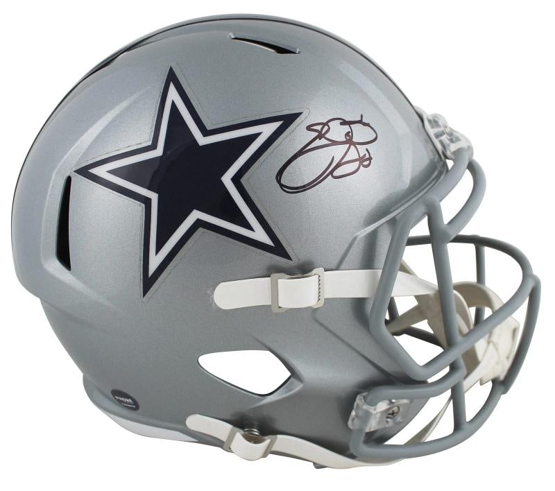 Cowboys Emmitt Smith Authentic Signed Full Size Speed Rep Helmet BAS Witnessed: Player: Emmitt Smith,Product: Helmet,Original/Reprint: Original,Team: Dallas Cowboys,Autograph Authentication: BAS,PRODUCT_COA: BAS,PRODUCT_SIGNED_BY_BRAND: Dallas Cowboys,PRODUCT_SIGNED_BY_NAME: