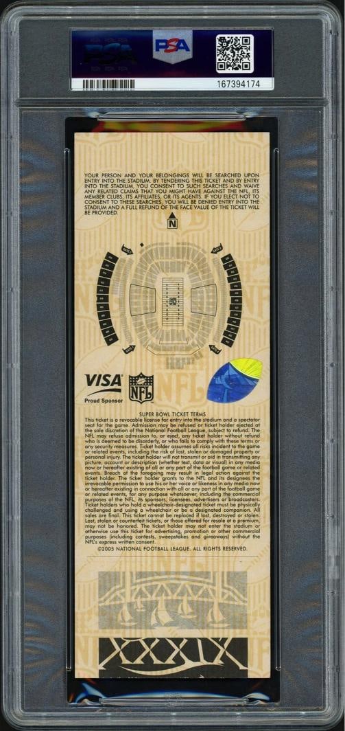 Tom Brady Signed 2005 SB XXXIX Full Ticket New England Patriots PSA 8 Auto 10 - 2