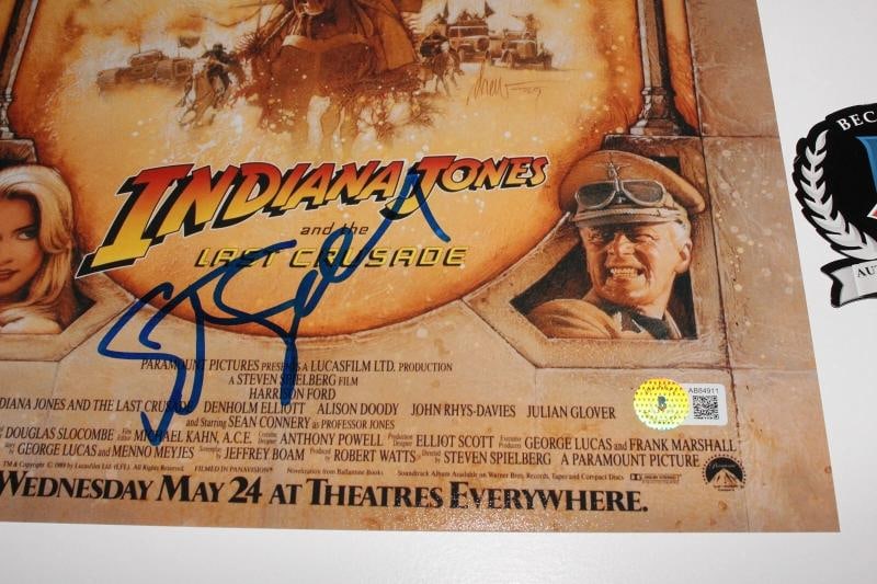 STEVEN SPIELBERG SIGNED INDIANA JONES THE LAST CRUSADE MOVIE POSTER BECKETT COA - 3