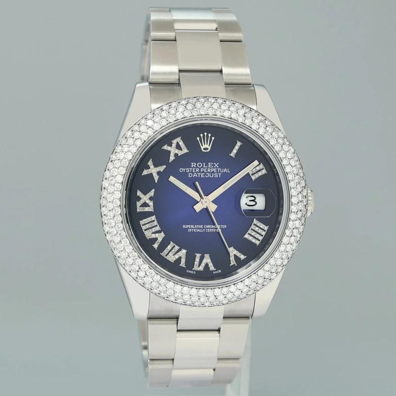 DIAMOND BEZEL Rolex DateJust 41 Steel 126300 Blue Roman Dial Oyster Watch Box - 3