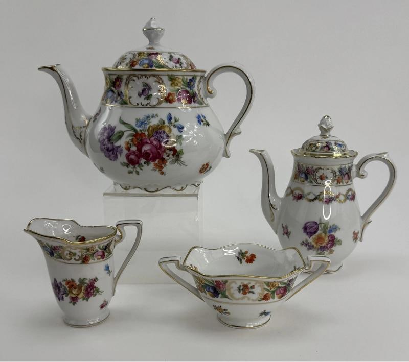 Fine VTG Schumann Bavaria Dresden Flowers 4pc Tea Set Tea and Coffee Pot (1 of 8)
