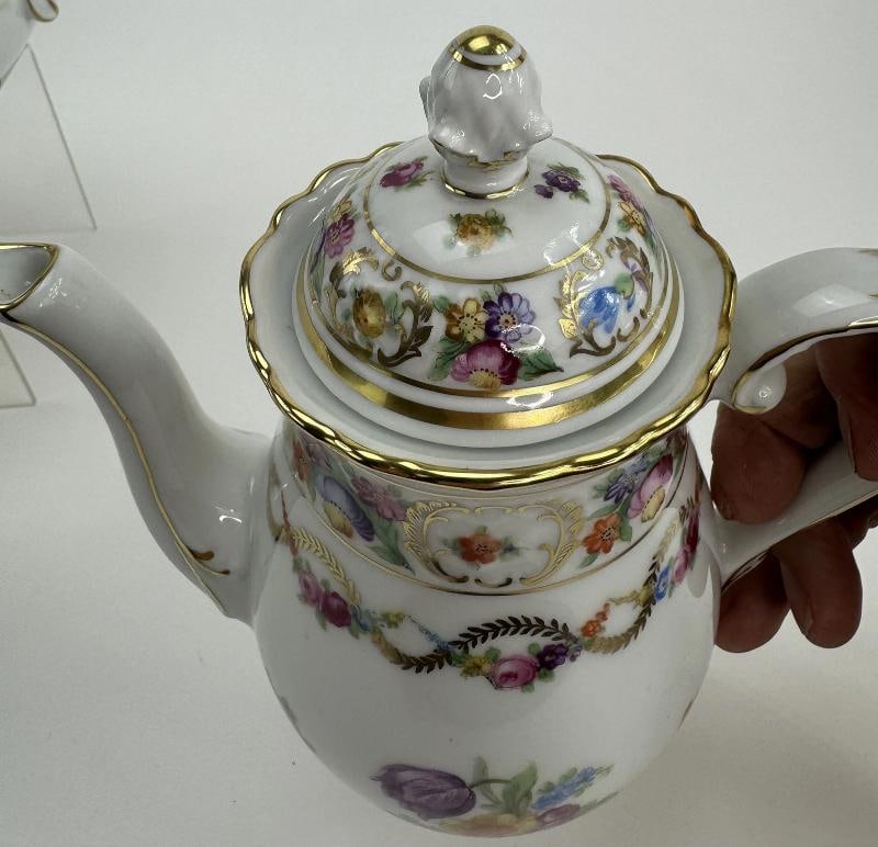 Fine VTG Schumann Bavaria Dresden Flowers 4pc Tea Set Tea and Coffee Pot - 3
