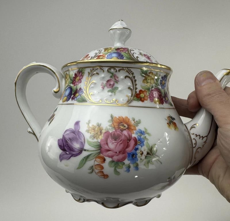 Fine VTG Schumann Bavaria Dresden Flowers 4pc Tea Set Tea and Coffee Pot - 6