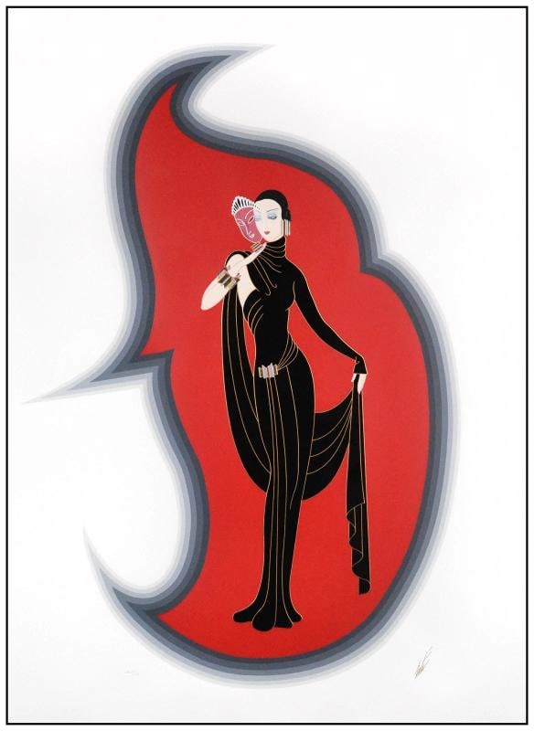 Erte Original Highly Embossed Color Serigraph Crystal Mask Signed Framed Artwork - 3
