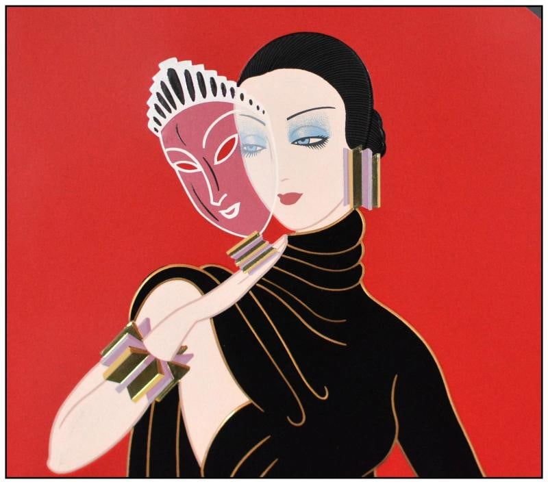 Erte Original Highly Embossed Color Serigraph Crystal Mask Signed Framed Artwork - 4